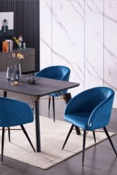 Life Interiors Single Vittorio Velvet Dining Chair with Black Metal Legs, Quilted Design Modern Accent Chair in Blue - thumbnail 7