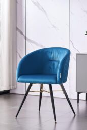 Life Interiors Single Vittorio Velvet Dining Chair with Black Metal Legs, Quilted Design Modern Accent Chair in Blue - thumbnail 2