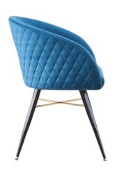 Life Interiors Single Vittorio Velvet Dining Chair with Black Metal Legs, Quilted Design Modern Accent Chair in Blue - thumbnail 3