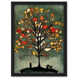 Artery8 Quirky Abstract Autumn Tree Artwork Framed Wall Art Print A4 in Black - thumbnail 1