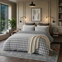 HOME LUXE INTERIOR Gaveno Cavailia Grey Gingham King Duvet Cover Microfibre Bedding Set in Light Grey - thumbnail 2