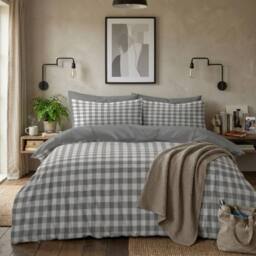 HOME LUXE INTERIOR Gaveno Cavailia Grey Gingham King Duvet Cover Microfibre Bedding Set in Light Grey - thumbnail 1