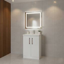 Balterley Modern Bathroom 2 Soft Close Door Vanity Unit Basin, White, 600mm in White - thumbnail 2