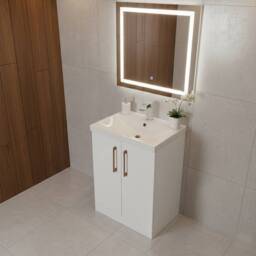 Balterley Modern Bathroom 2 Soft Close Door Vanity Unit Basin, White, 600mm in White - thumbnail 4