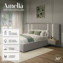 X Rocker Amelia Ottoman Hotel Bed with App-Controlled LED Lights & Bedsides in Grey - Size: King - thumbnail 2