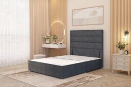 Somnior Chambery Divan Bed Frame with Floor Standing Headboard Plush Velvet in Charcoal - Size: Single - thumbnail 1
