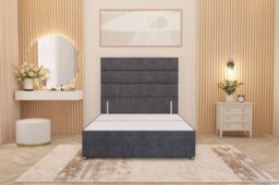 Somnior Chambery Divan Bed Frame with Floor Standing Headboard Plush Velvet in Charcoal - Size: Single - thumbnail 2