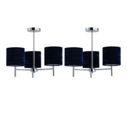 First Choice Lighting Set of 2 Brea - Chrome Light Fittings with Navy Blue Velvet Shades in Silver