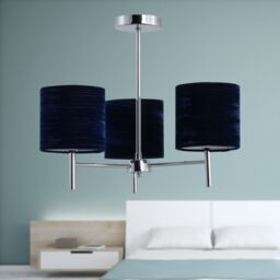 First Choice Lighting Set of 2 Brea - Chrome Light Fittings with Navy Blue Velvet Shades in Silver - thumbnail 4