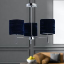 First Choice Lighting Set of 2 Brea - Chrome Light Fittings with Navy Blue Velvet Shades in Silver - thumbnail 5