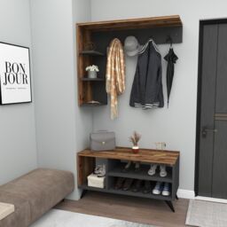 Destina Home Hallway Coat Rack Shoe Storage Hat Stand with Shelves Cassia in Dark Brown - Size: 1 Pack - thumbnail 2
