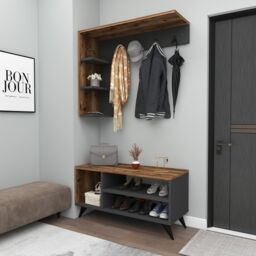 Destina Home Hallway Coat Rack Shoe Storage Hat Stand with Shelves Cassia in Dark Brown - Size: 1 Pack - thumbnail 4