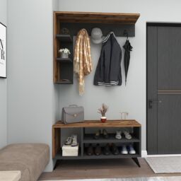 Destina Home Hallway Coat Rack Shoe Storage Hat Stand with Shelves Cassia in Dark Brown - Size: 1 Pack - thumbnail 3