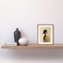"Artery8 Wall Art Print Surreal Abstract Ostrich Emu Klimt Style Painting Artwork Framed 9X7 Inch in Beige - Size: W7"" x H9""" - thumbnail 2