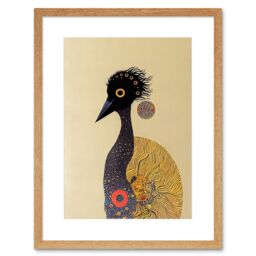 "Artery8 Wall Art Print Surreal Abstract Ostrich Emu Klimt Style Painting Artwork Framed 9X7 Inch in Beige - Size: W7"" x H9""" - thumbnail 1
