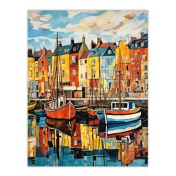 Artery8 Harbour Boats Edinburgh Port Of Leith Scotland 1963 Vibrant Painting Large Wall Unframed Art Poster Print Thick Paper 18X24 Inch - thumbnail 1
