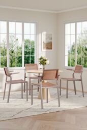 Living and Home Set of 4 Pseudo-rattan PP Dining Chair with Armrest in Grey