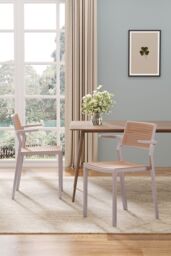 Living and Home Set of 4 Pseudo-rattan PP Dining Chair with Armrest in Grey - thumbnail 5