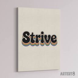"Artery8 Strive Colourful Retro Rainbow Font Typography Canvas Wall Art Print in Beige - Size: W18"" x H24""" - thumbnail 2