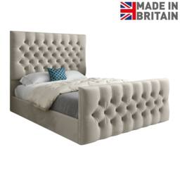 Casani Poulton Upholstered Beige Soft Velvet Designer Bed Frame in Cream - Size: Super King - thumbnail 4