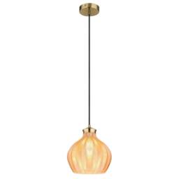 Netlighting Jessica Dome Pendant Gold Colours Matt Amber Glass Shade 1x E27 - thumbnail 1
