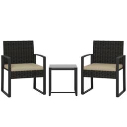 OUTSUNNY Rattan Bistro Set, 3 PCS Garden Furniture with Cushion in Khaki - thumbnail 2