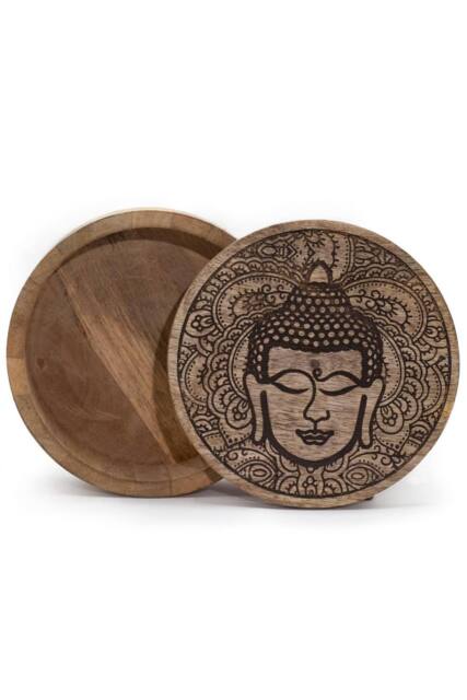 KDMD Elegant Black Buddha Face Round Storage Box - 17.5x7.5cm in Brown - Size: 17.5x7.5 cm - image 1
