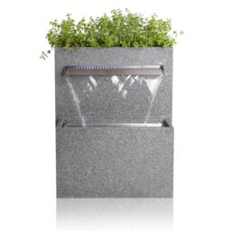 Primrose Granite Waterfall Planter Water Feature Lights Plant Pot Fountain 89cm in Light Grey - thumbnail 2