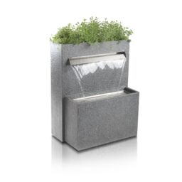 Primrose Granite Waterfall Planter Water Feature Lights Plant Pot Fountain 89cm in Light Grey - thumbnail 1