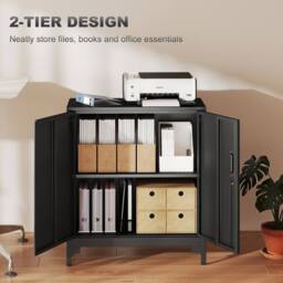 HOMCOM Lockable Metal Filing Cabinet, 2-Tier Storage Cupboard in Black - thumbnail 4