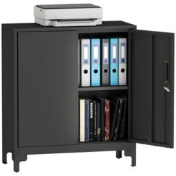 HOMCOM Lockable Metal Filing Cabinet, 2-Tier Storage Cupboard in Black - thumbnail 2