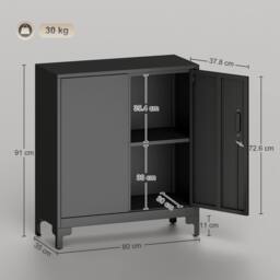 HOMCOM Lockable Metal Filing Cabinet, 2-Tier Storage Cupboard in Black - thumbnail 3