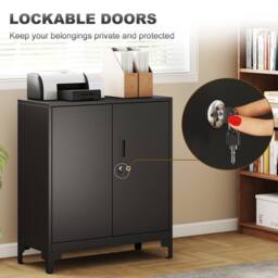 HOMCOM Lockable Metal Filing Cabinet, 2-Tier Storage Cupboard in Black - thumbnail 6