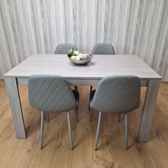 KOSY KOALA Grey Table With 4 Grey Padded Chairs Kitching Dining Set Dining Room Dining Set for 4 - Size: 140 cm x 80 cm - image 1