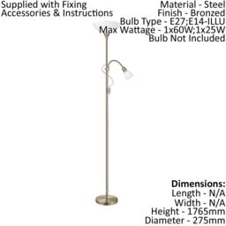 Loops Floor Lamp Light Bronzed Shade White Plastic Glass Bulb E27 E14 1x60W 1x25W - thumbnail 2