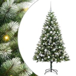 Berkfield Home Lush Artificial Hinged Christmas Tree with Flocked Snow 150 cm in Green - thumbnail 3