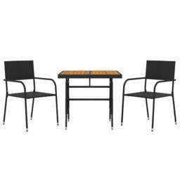 Berkfield Home 3 Piece Outdoor Dining Set Poly Rattan Black - thumbnail 3