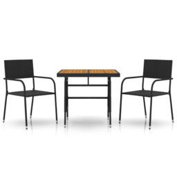 Berkfield Home 3 Piece Outdoor Dining Set Poly Rattan Black - thumbnail 2