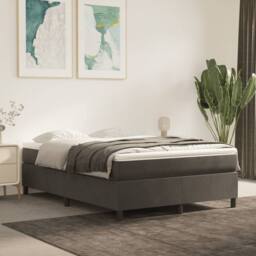 Berkfield Home Box Spring Bed Frame Dark Grey 135x190 cm Double Velvet - thumbnail 2