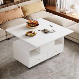 Rolipo White Lift-Top Coffee Table with Wheels, 4 Drawers & Extendable Top - thumbnail 8