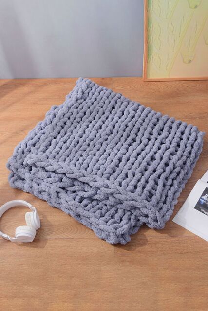 Living and Home 60cm L x 60cm W Hand-Woven Chenille Throw Blanket in Grey - Size: 60 cm L x 60 cm W - image 1