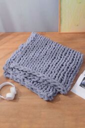 Living and Home 60cm L x 60cm W Hand-Woven Chenille Throw Blanket in Grey - Size: 60 cm L x 60 cm W - thumbnail 1