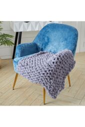 Living and Home 60cm L x 60cm W Hand-Woven Chenille Throw Blanket in Grey - Size: 60 cm L x 60 cm W - thumbnail 2