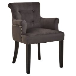 Orsina Ringback Velvet Armchair for Living Room, Classic Indoor Chair with Tufting, Angular Wooden Leg Chair in Grey - thumbnail 4