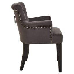 Orsina Ringback Velvet Armchair for Living Room, Classic Indoor Chair with Tufting, Angular Wooden Leg Chair in Grey - thumbnail 3