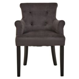 Orsina Ringback Velvet Armchair for Living Room, Classic Indoor Chair with Tufting, Angular Wooden Leg Chair in Grey - thumbnail 6
