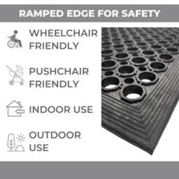 Ark Mat Heavy Duty Rubber Door Mat Non-Slip Wheelchair Friendly - 1.5m x 0.9m in Black - Size: 150 cm x 90 cm - thumbnail 4