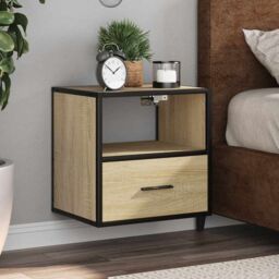 Berkfield Home Wall-mounted Bedside Cabinet Sonoma Oak 40x31x39.5 cm in Brown - thumbnail 1