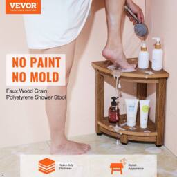 "VEVOR Sturdy Shower Bench 16.5"" Height Faux Wood Grain Water Resistant in Light Brown" - thumbnail 2