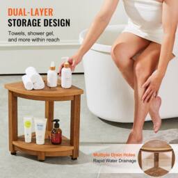 "VEVOR Sturdy Shower Bench 16.5"" Height Faux Wood Grain Water Resistant in Light Brown" - thumbnail 5